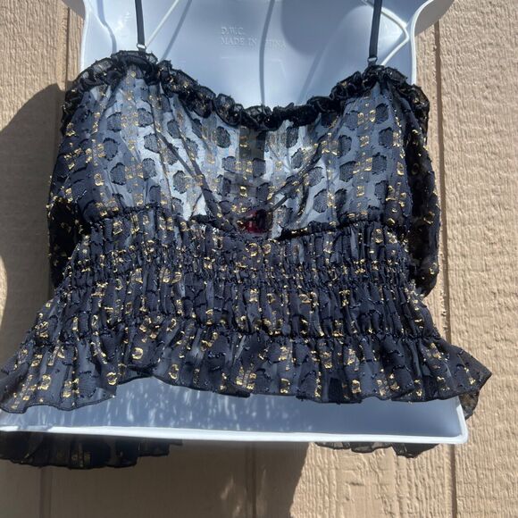 NWT Womens H&M Spaghetti Strap Top Crop Blouse Navy Blue Size 10 EU 40 - Picture 3 of 11